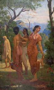 Shakuntala stops to look back at Dushyanta, Raja Ravi Varma (1848-1906)